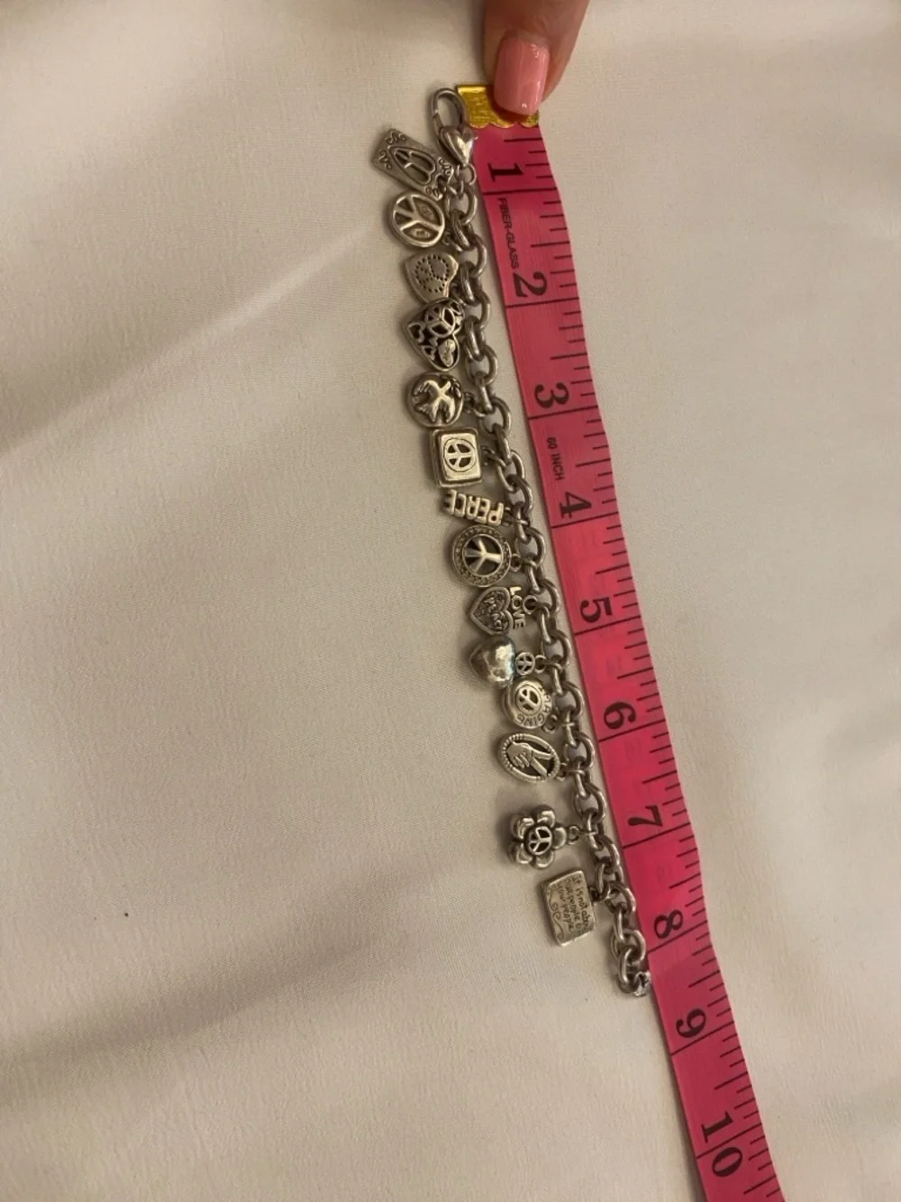 Brighton Women’s Peace Love Heart Silver Charm Bracelet Jewelry great condition
